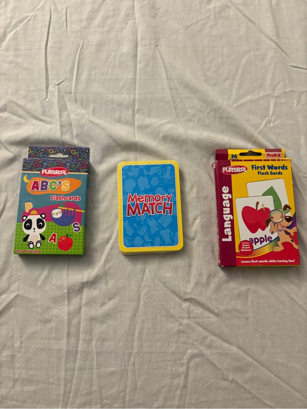 3 packs of learning flash cards ABC's, First Words and Memory